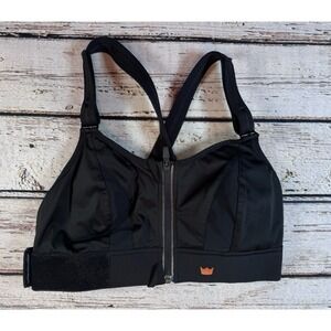 SheFit Ultimate Sports Bra Luxe Large Black Zip Front Adjustable High Impact Gym
